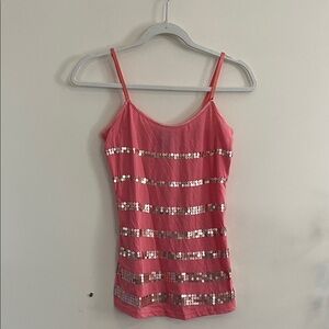 Vintage Rue 21 Sequin Tank Top Y2K mcbling M Pink Gold Midnight Sun Coconut Girl